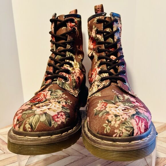 Dr Martens 1460 Victorian Roses Floral Canvas Women's 6 Brown Pink Combat Boots - Picture 5 of 8